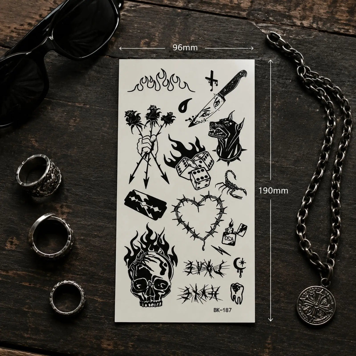 Ghoic Skull & Flower Temporary Tattoos – Sketch Body Art Temporary Tattoo Stickers Qme