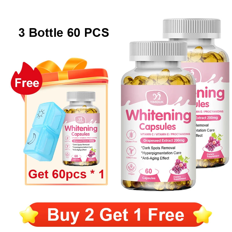 Yimiduk Brightening Capsules – Vitamin C, Grape Seed & Collagen Skin Brightening Supplement Qst 3 x 60pcs Improve