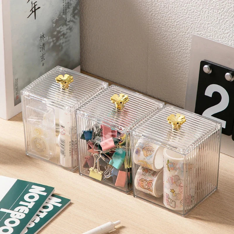 Clear Cotton Puff & Swab Storage Box – Bathroom Makeup Organizer Makeup Storage Jar Qme