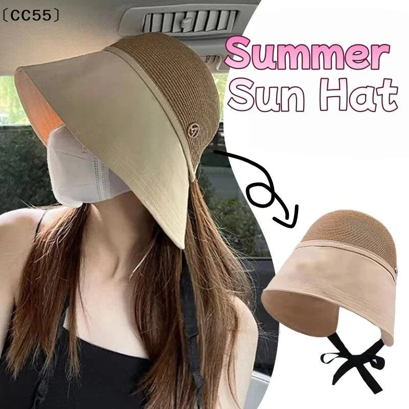 Women's Wide Brim Foldable Straw Bucket Sun Hat Wide Brim Sun Hat Qst