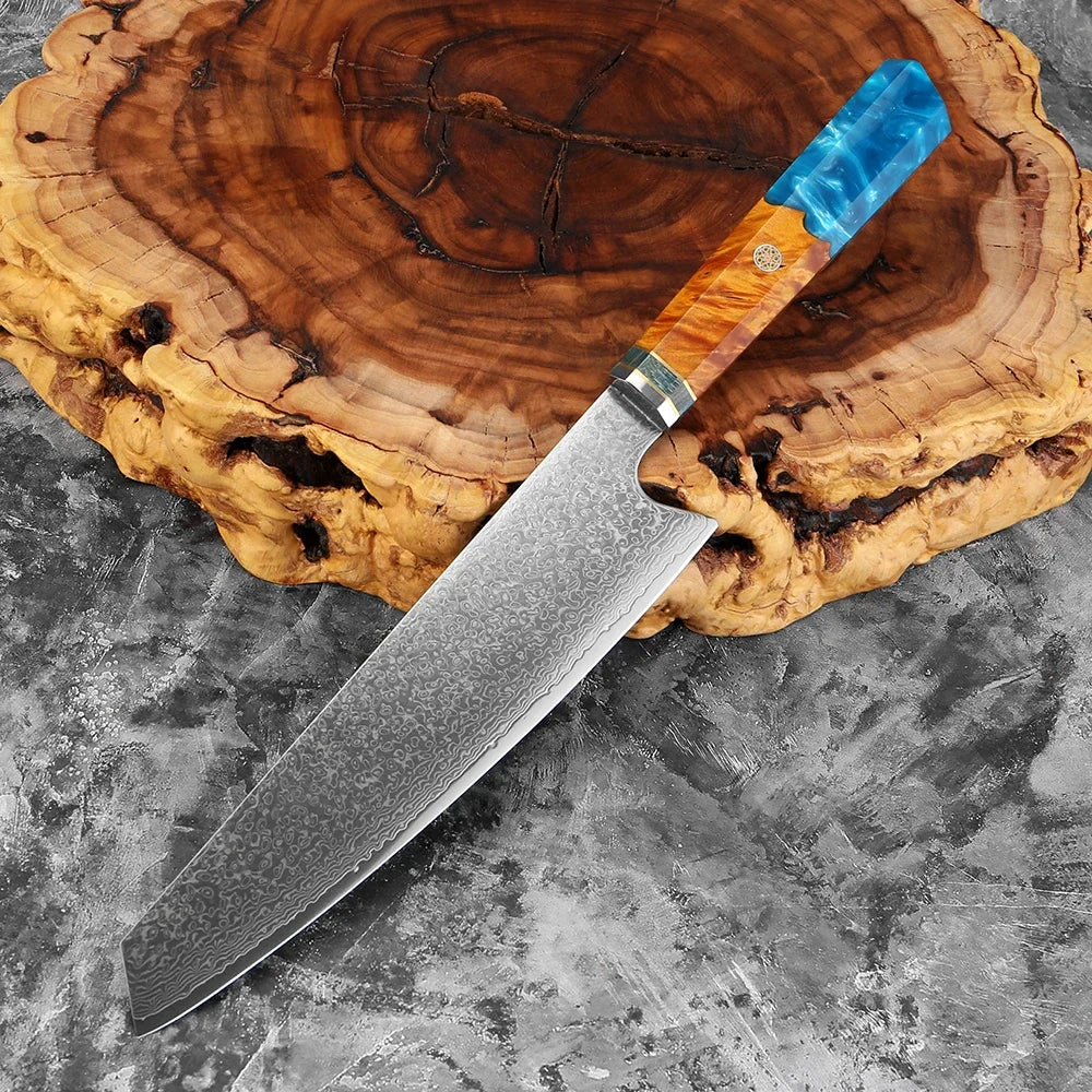 8" Kiritsuke Damascus Steel Chef Knife – Resin Wood Handle Damascus Chef Knife Qst