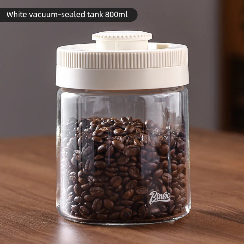 Bincoo Vacuum Sealed Glass Coffee Bean Storage Container Coffee Storage Container Qst 800ml White