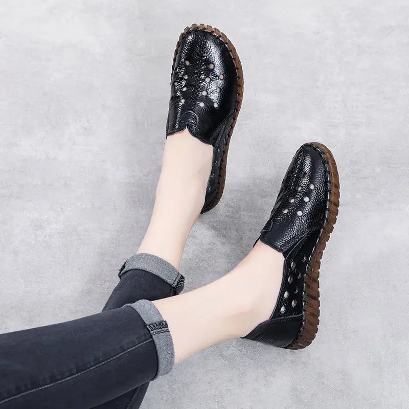 Women's Slip-On Moccasin Loafers – Microfiber Flat Shoes Women's Flat Loafers Qst Black Hollow 35
