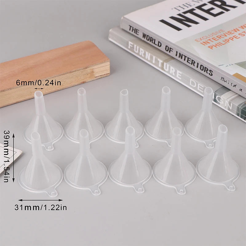 10Pcs Mini Funnels for Perfume, Essential Oil & Small Bottles Mini Filling Funnels Qst Transparent
