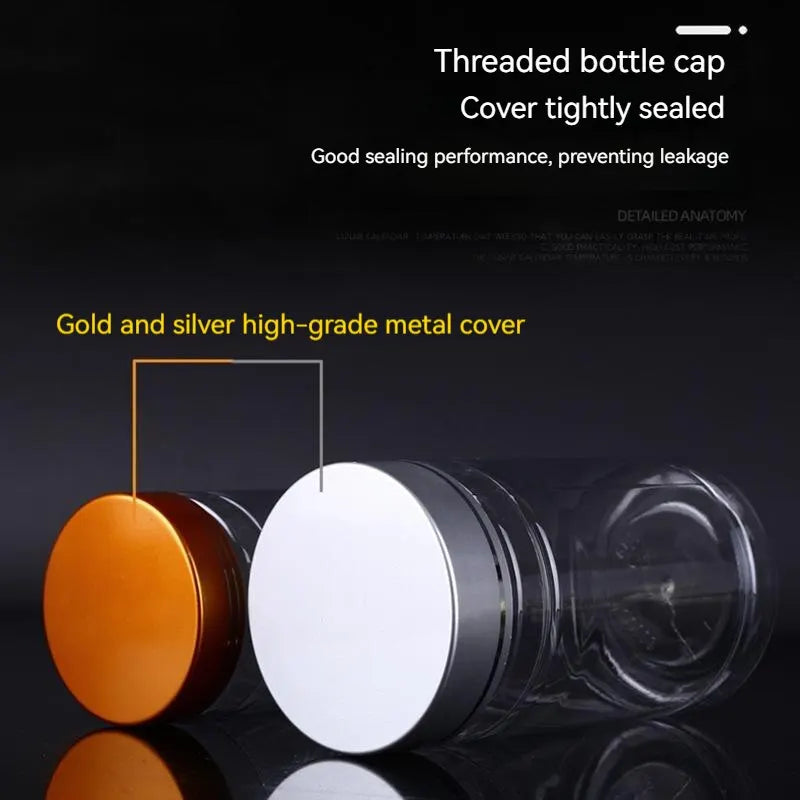 Transparent Plastic Jars with Metal Caps – Set of 5 Sealed Food Storage Jars Qme
