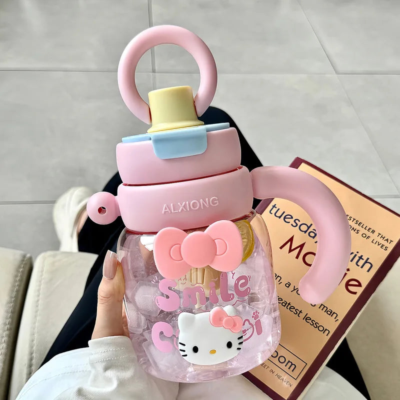 Hello Kitty Large Capacity Straw Water Cup – Girls & Students Character Straw Cup Qme
