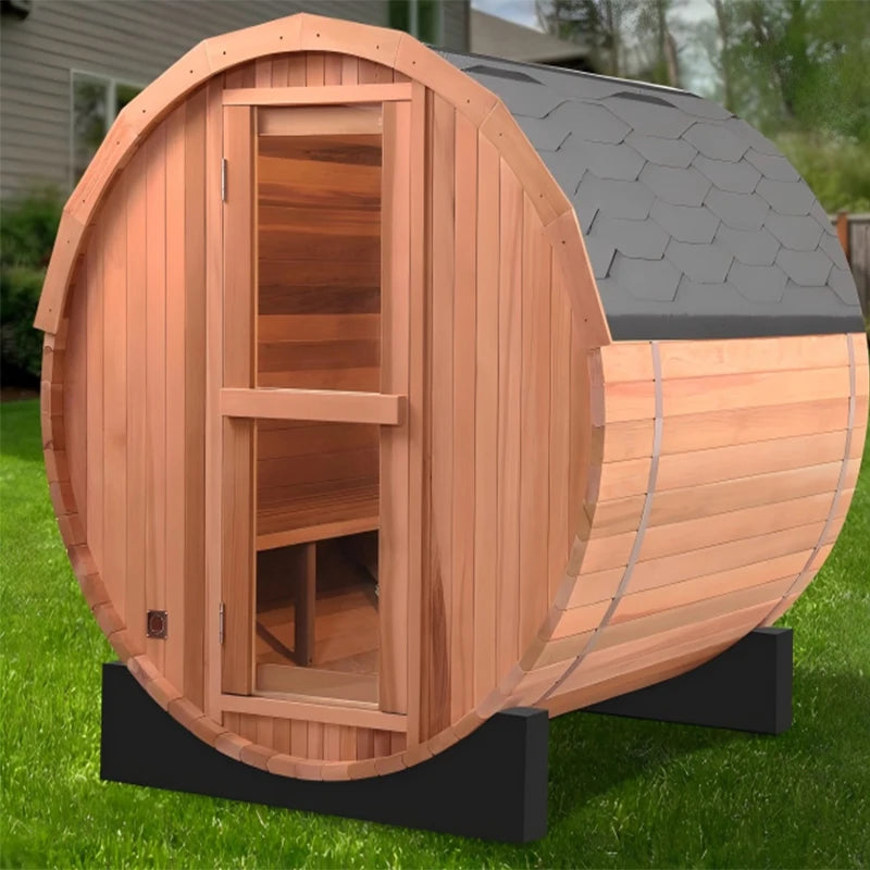 Outdoor 6-Person Barrel Sauna Red Cedar 6KW Heater | SMARTMAK Outdoor Barrel Sauna Qst United States 6Person Barrel Sauna