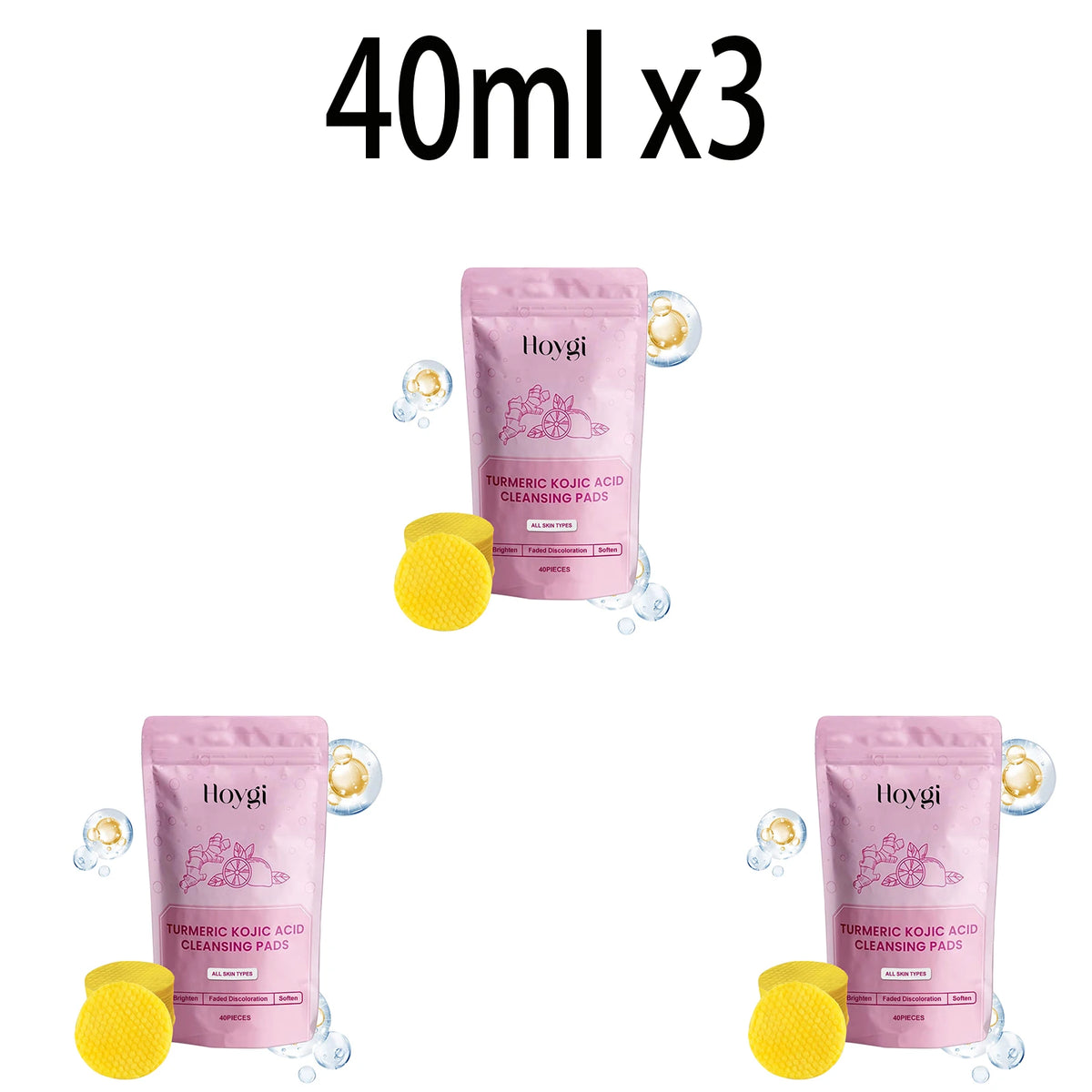 Turmeric Kojic Acid Cleansing Pads – Exfoliating Facial Sponge 40pc Facial Cleansing Pads Qst 40ml x3