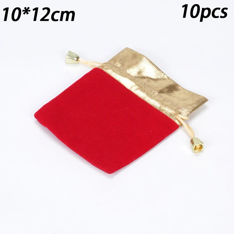 Vintage Velvet Drawstring Gift Bags with Gold Trim | Set Velvet Drawstring Pouch Qme Red XL