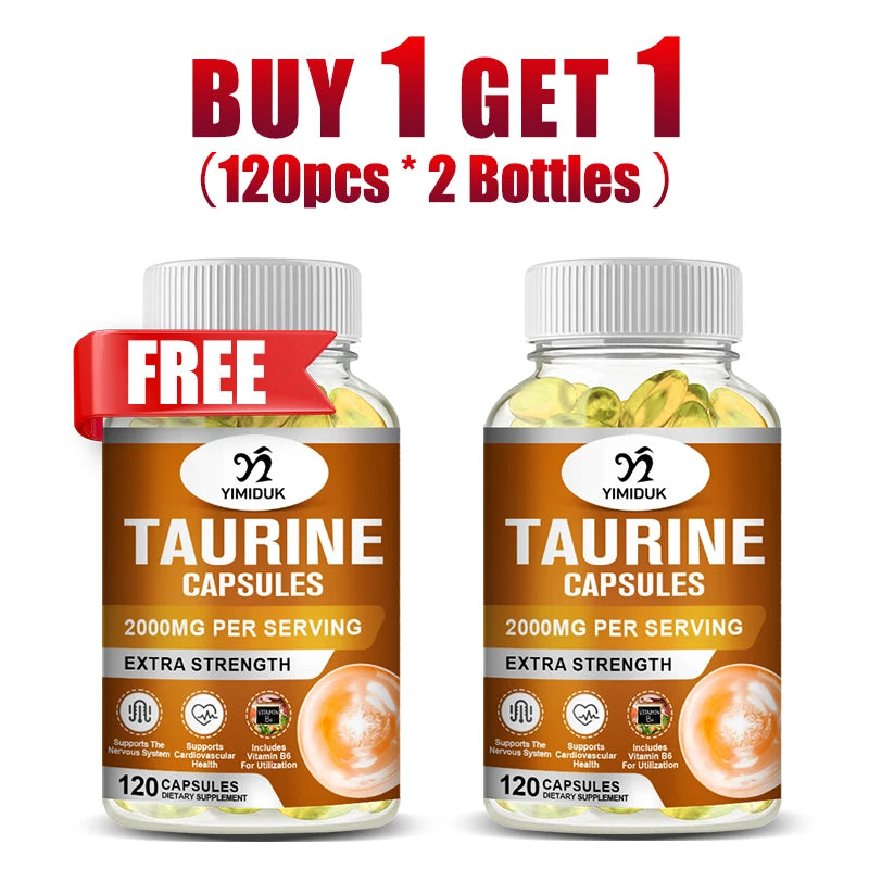 Yimiduk Taurine Supplement 120 Capsules – Buy 1 Get 1 Free Amino Acid Supplement Qst 120pcs-2 Bottles