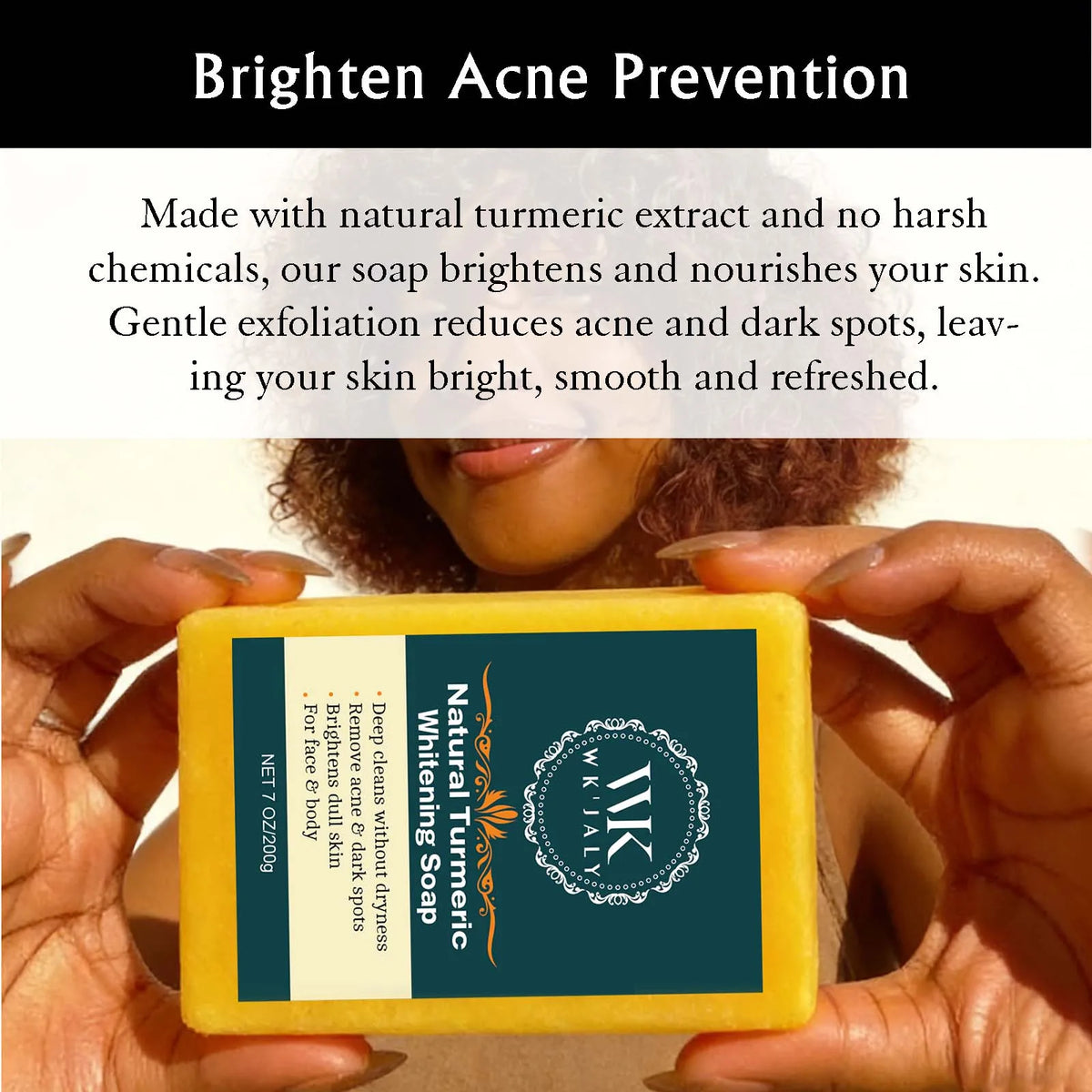 WK'JALY Turmeric Brightening Soap Bar – Hyaluronic Acid, 200g Brightening Soap Bar Qst