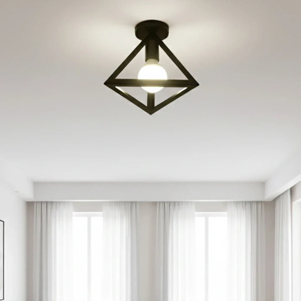 E27 Vintage Industrial Black Semi Flush Ceiling Light Fixture Ceiling Light Fixture Qme