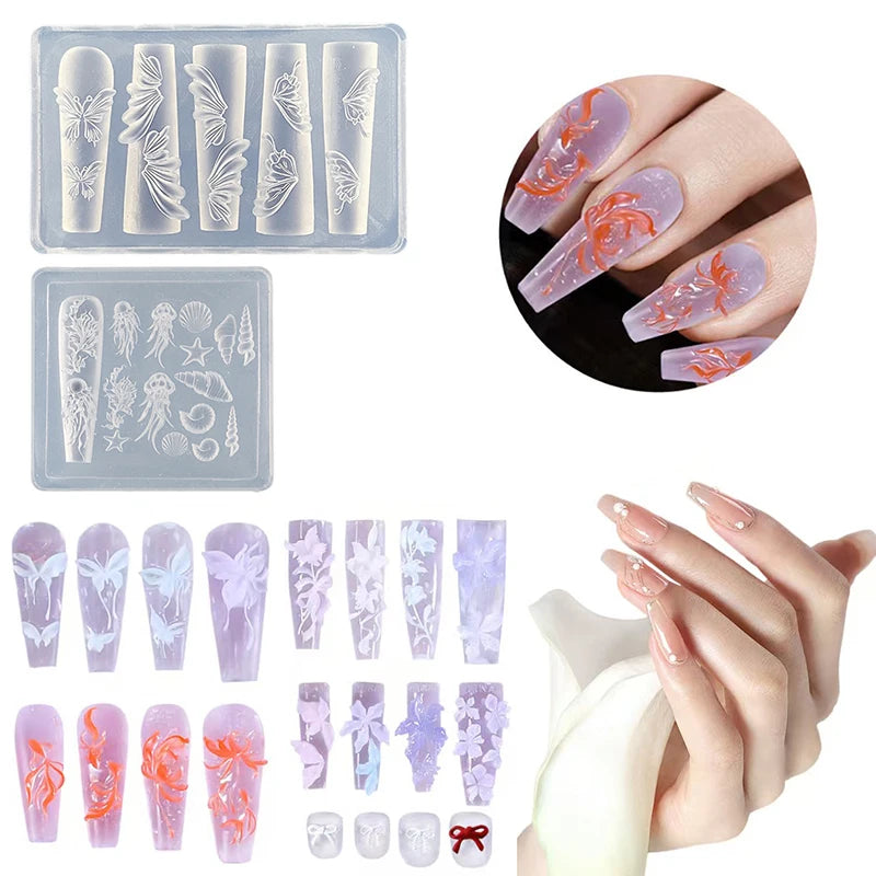 3D Silicone Nail Art Mold – Flower, Butterfly & Shell Designs Nail Art Mold Qst