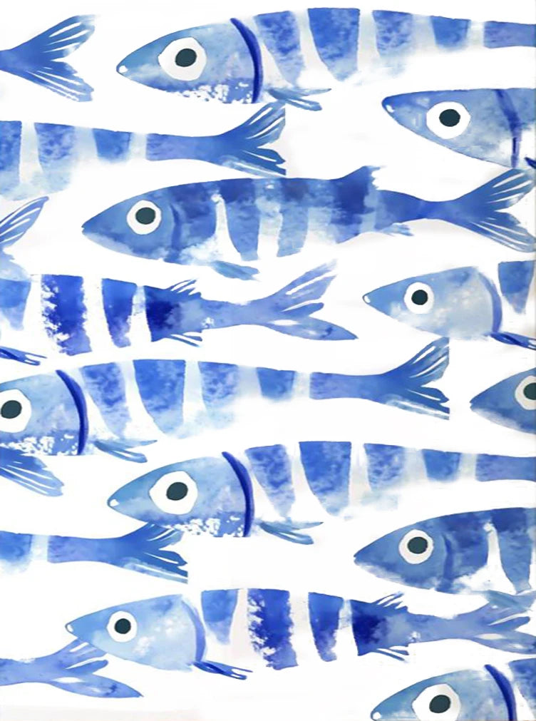 Japanese Blue Sardines Fish Canvas Poster | Kitchen Wall Art Canvas Wall Art Qst B 30X40cm No Framed
