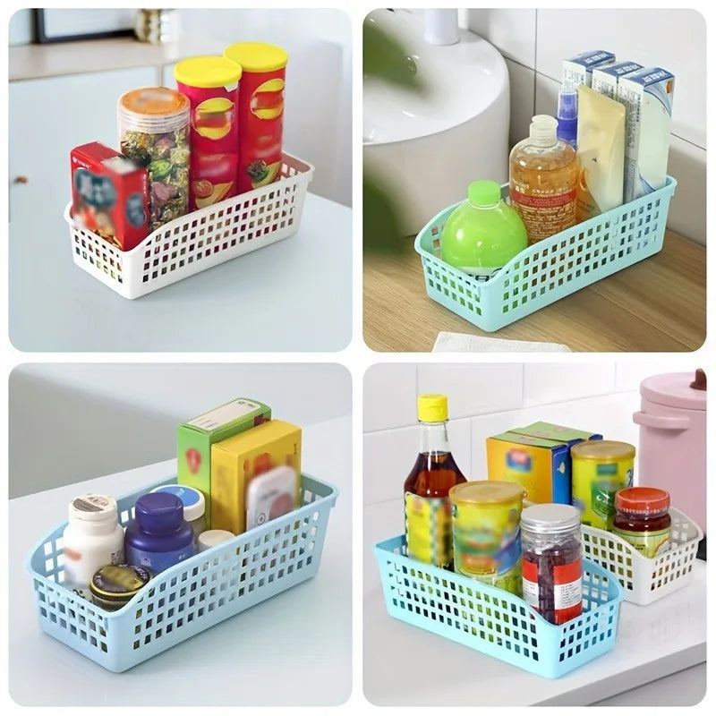 4-Piece Stackable Plastic Storage Basket Set – White Stackable Storage Basket Qme