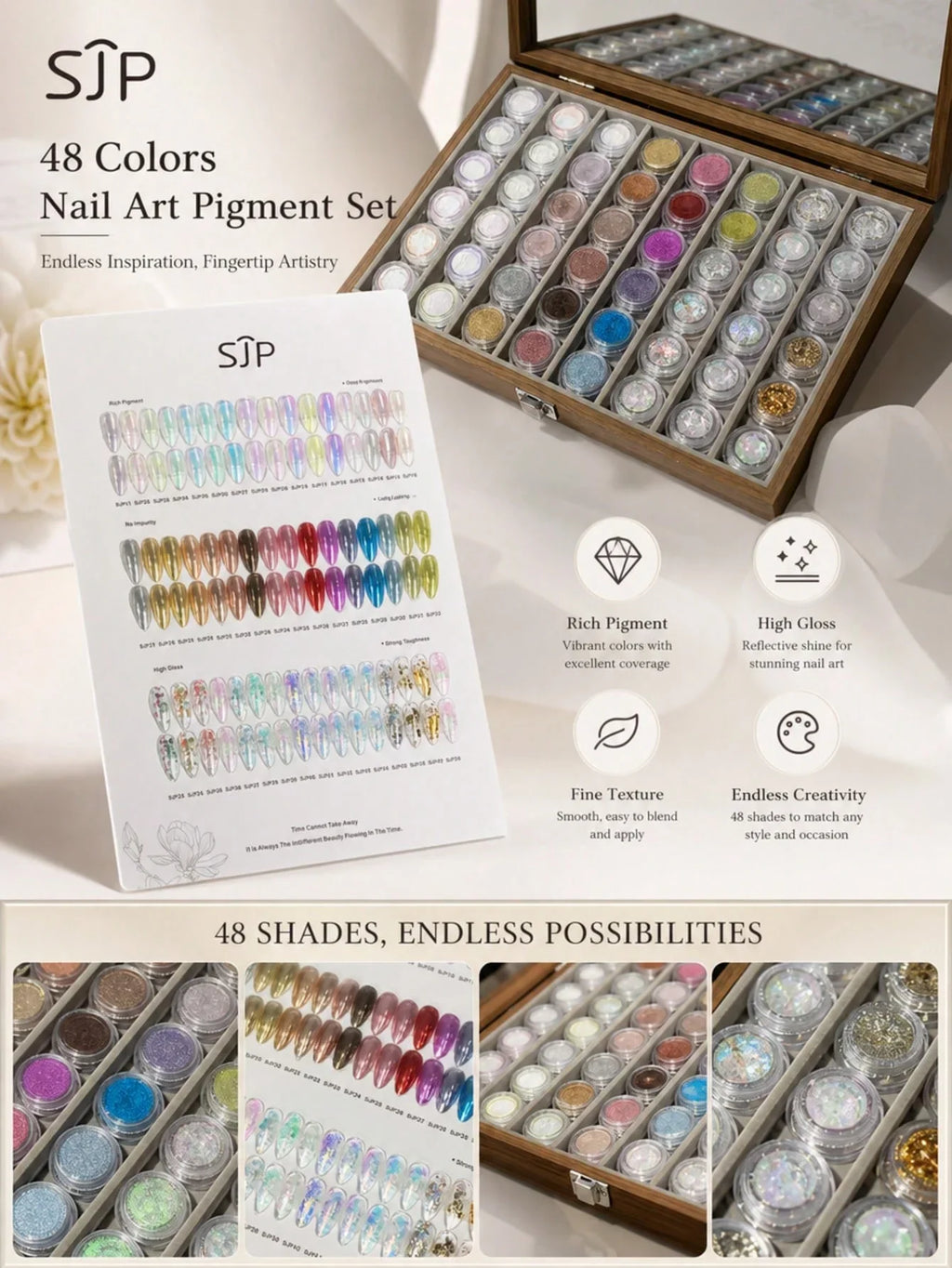 48-Color Aurora Ice-Clear Nail Powder Set with Storage Box Nail Powder Set Qme