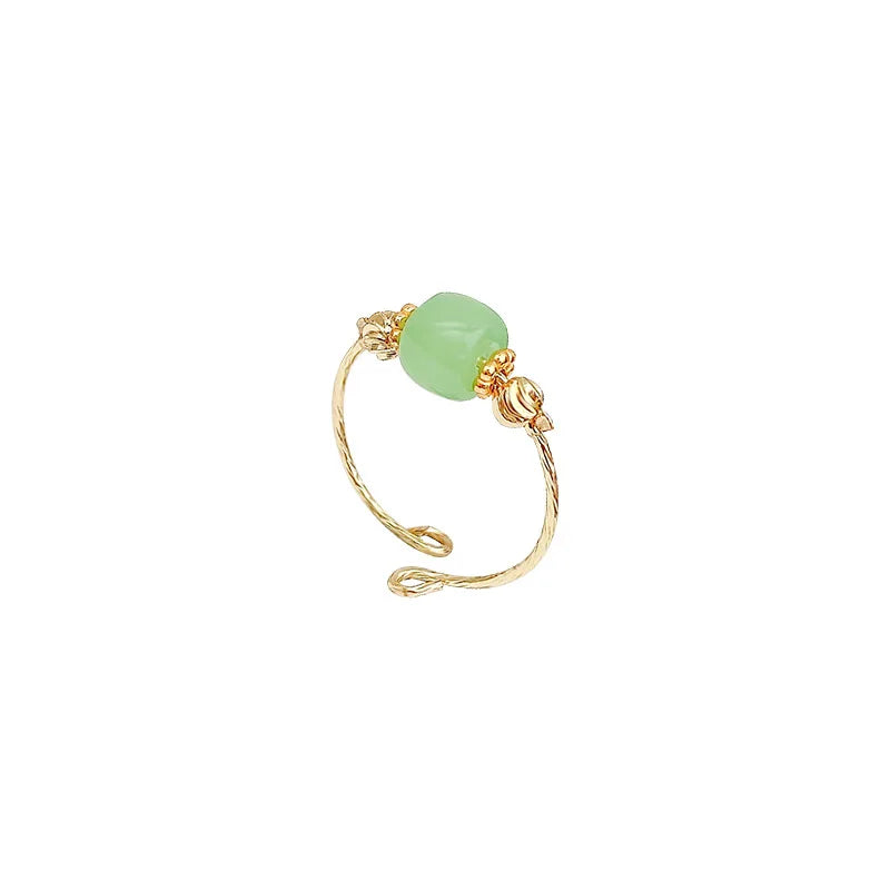 Imitation Jade Palace Ring Women | Adjustable Open Glass Ring Fashion Ring Qme