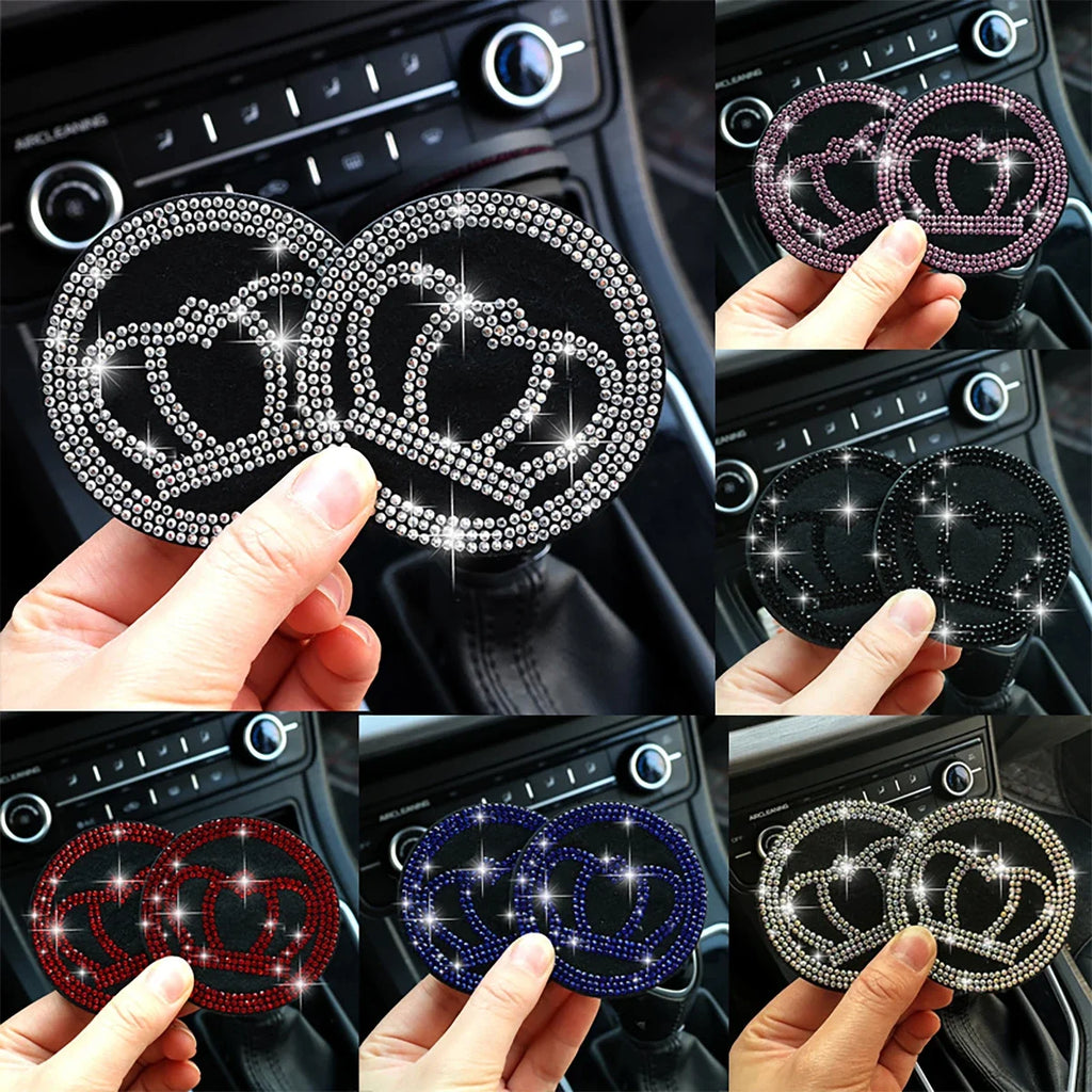Diamond Car Cup Holder Pads Anti-Slip Interior Decor – 2 Pack Car Interior Accessory Qme