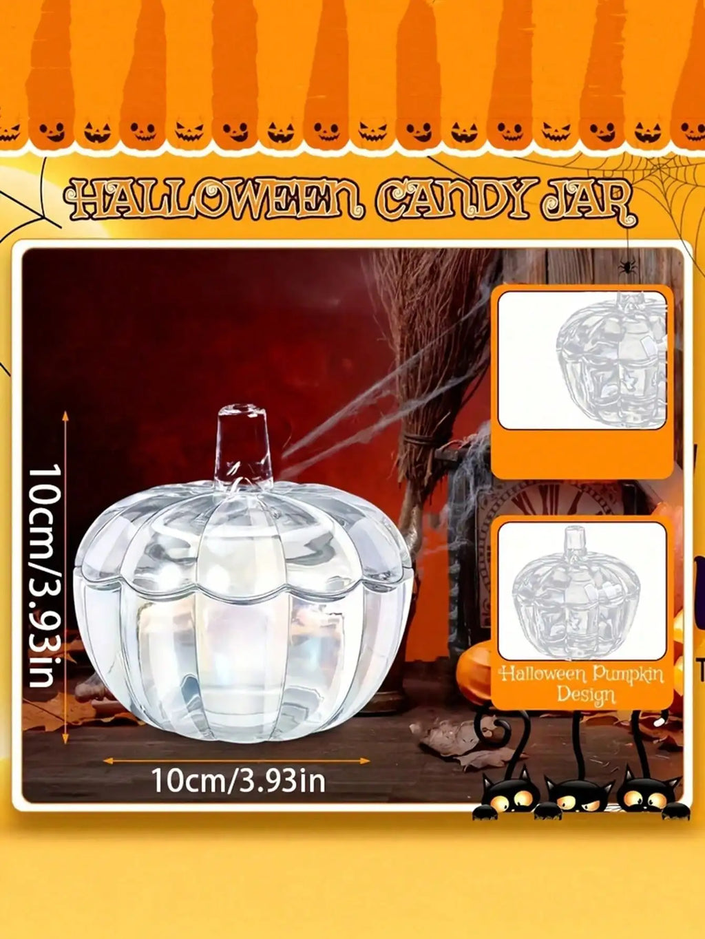 Halloween Pumpkin Glass Candy Jar with Lid | Food Container Glass Candy Jar Qme 1pc