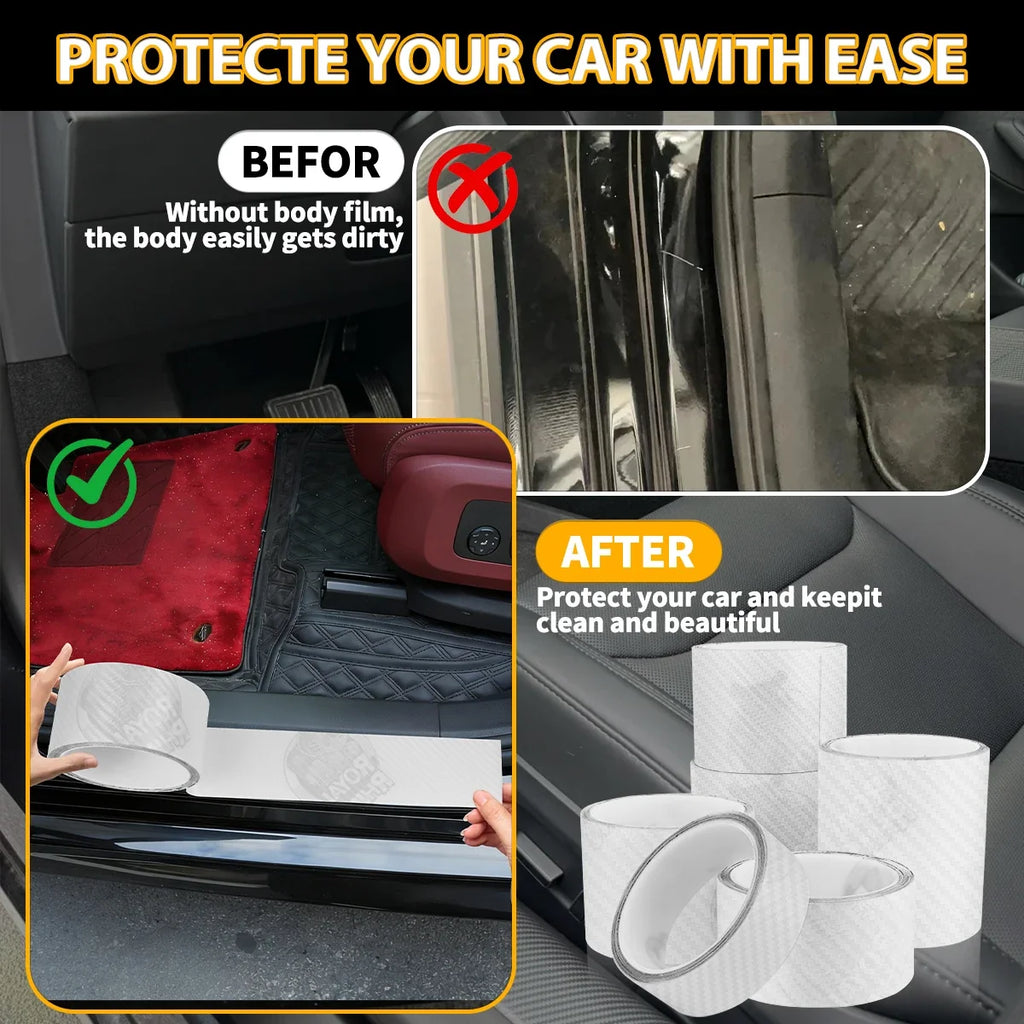Carbon Fiber Car Door Sill Guard Film | Clear Anti-Scratch Car Door Sill Guard Qme