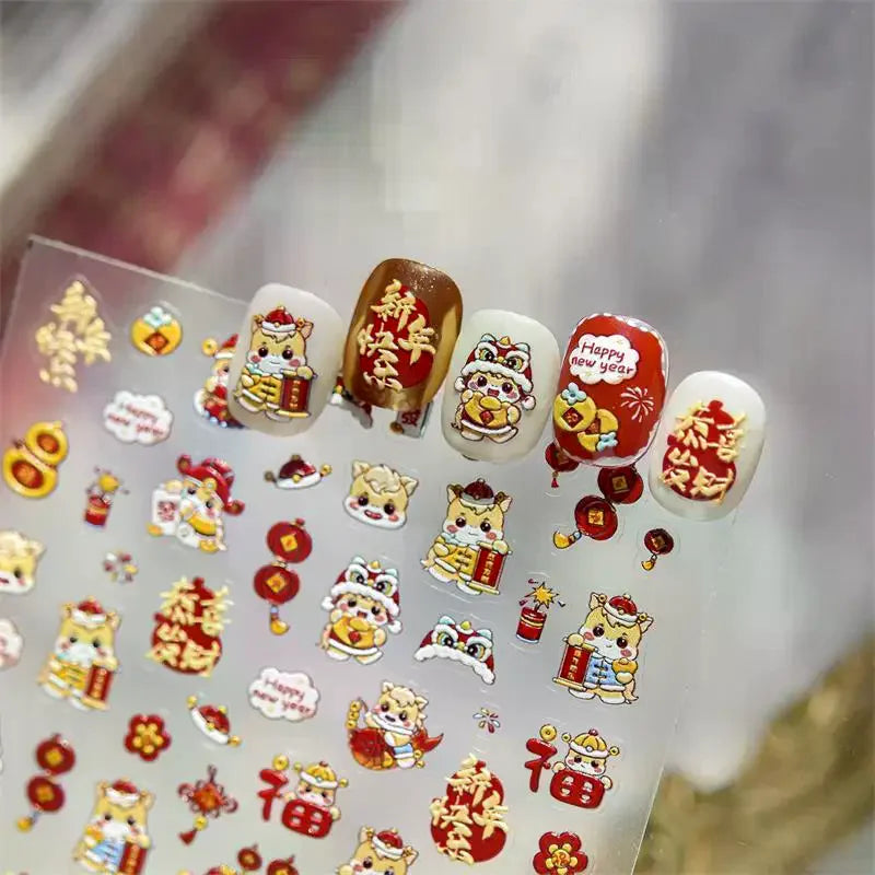 Chinese New Year Horse Lion Dance Nail Art Stickers | Qme Nail Art Stickers Qme
