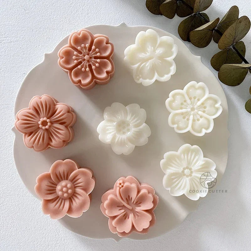 Cherry Blossom Rose 4-Pc Pastry Mold Set | Moon Cake & Candy Pastry Mold Set Qme