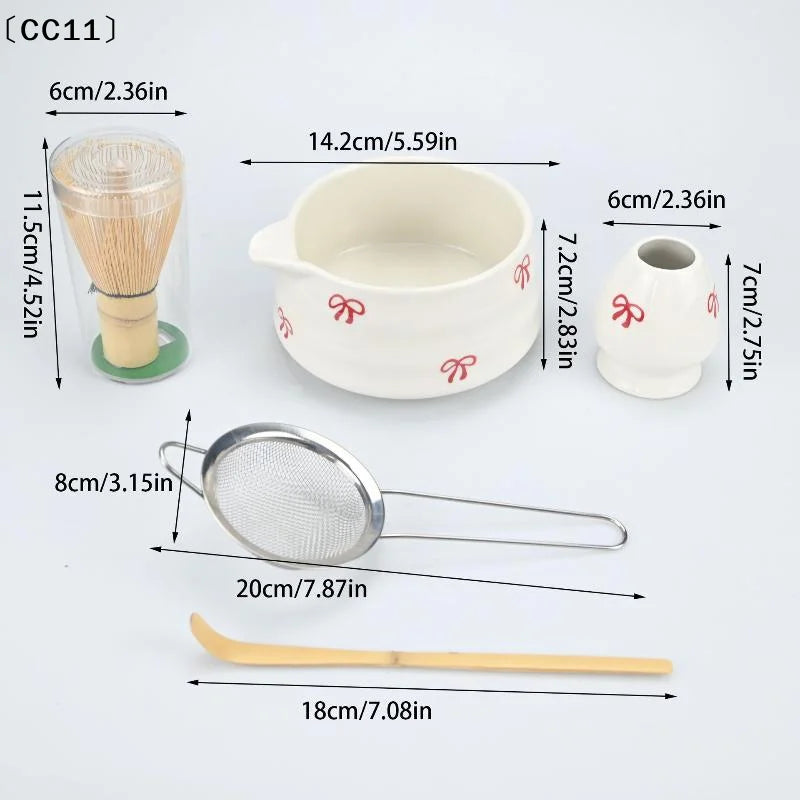 Japanese Matcha Whisk Set – Ceramic Bowl & Bamboo Tools Matcha Tea Set Qme
