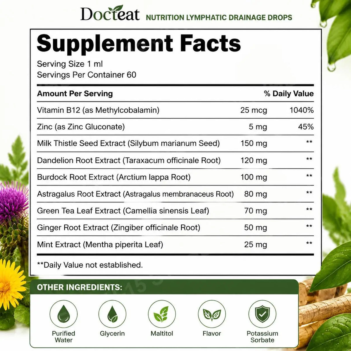 Docteat Herbal Drops – Milk Thistle, Dandelion & Green Tea 60ml Herbal Supplement Drops Qst