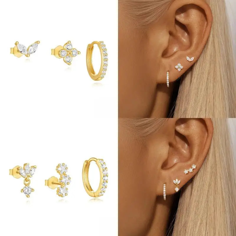 Zircon Flower & Star Ear Studs | 18K Gold Plated | 6 Colors Stud Earrings Qme