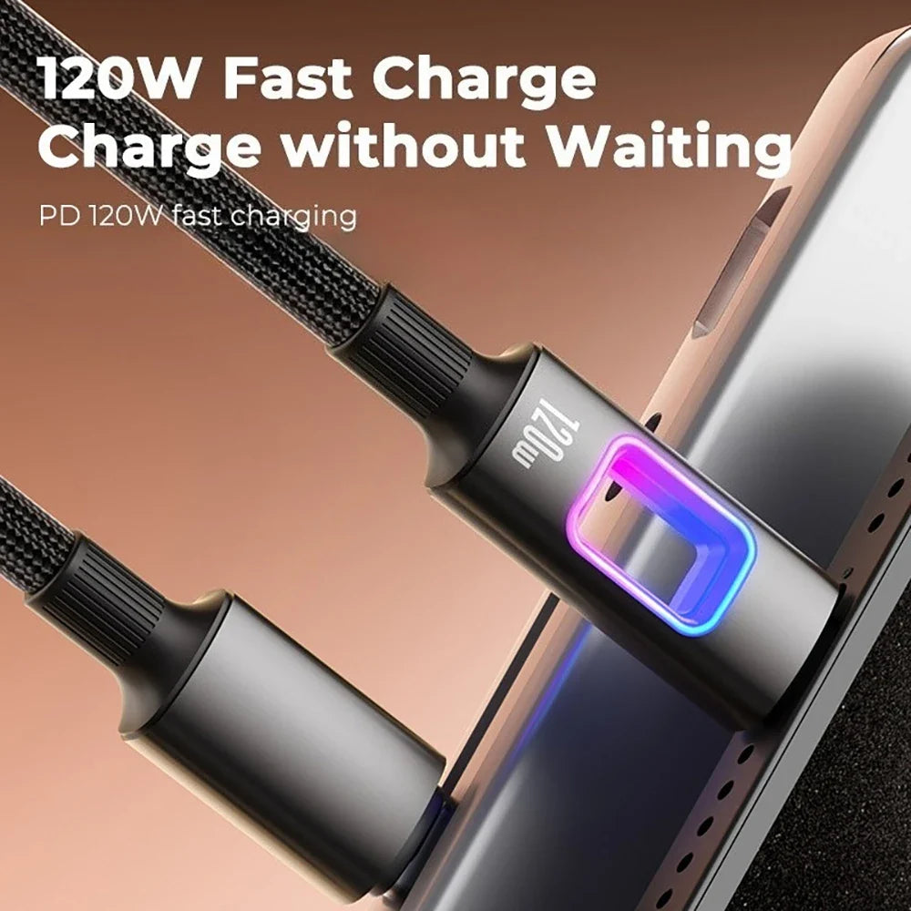 USB-C 120W RGB Fast Charging Braided Cable – PD Quick Charge USB-C Charging Cable Qme