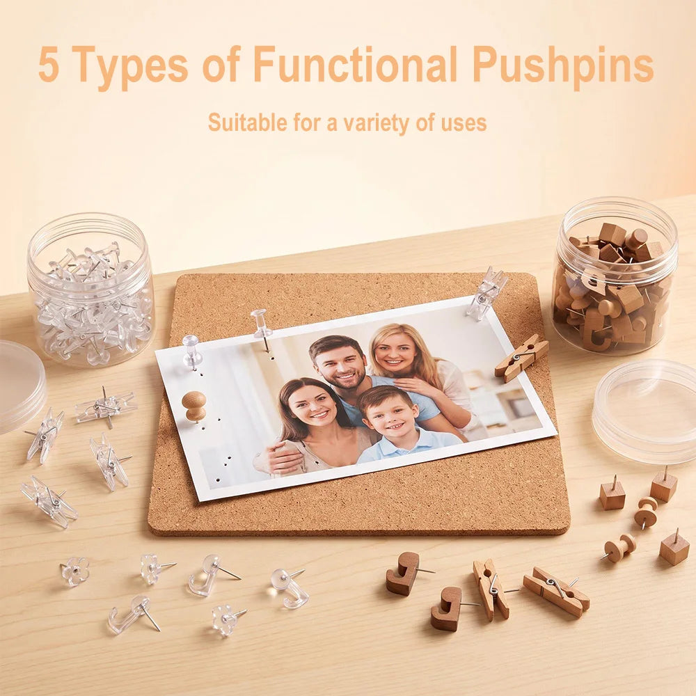 100Pcs Decorative Push Pin Clips – Wood & Transparent Plastic Decorative Push Pins Qst