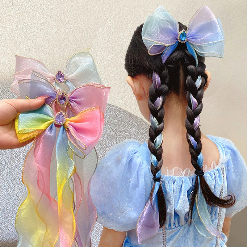 Girls Mesh Bow Hair Clip – Pearl Tassel & Crystal Headwear Hair Clip Qst
