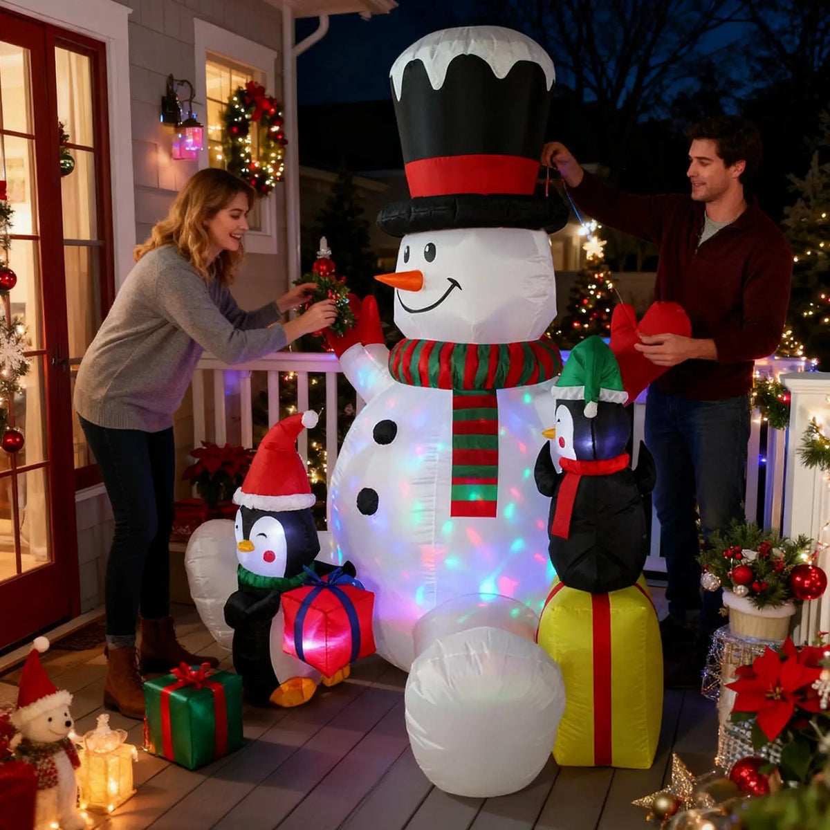 Qme 7ft Inflatable Christmas Penguin Decoration – Waterproof Inflatable Christmas Decor Qme