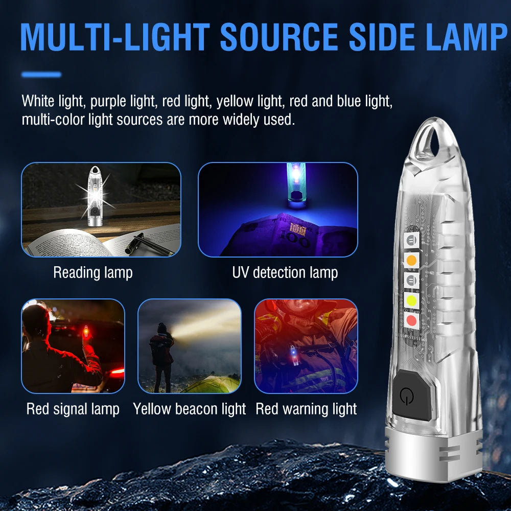 BORUiT V1 Mini Keychain Flashlight UV LED Type-C Rechargeable Keychain Flashlight Qst