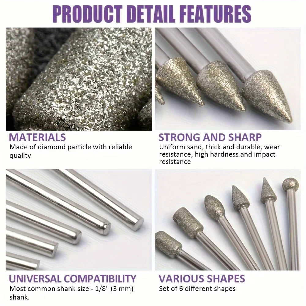 20-Piece Diamond Grinding Head Set – Carving & Polishing Kit Rotary Tool Accessory Qme