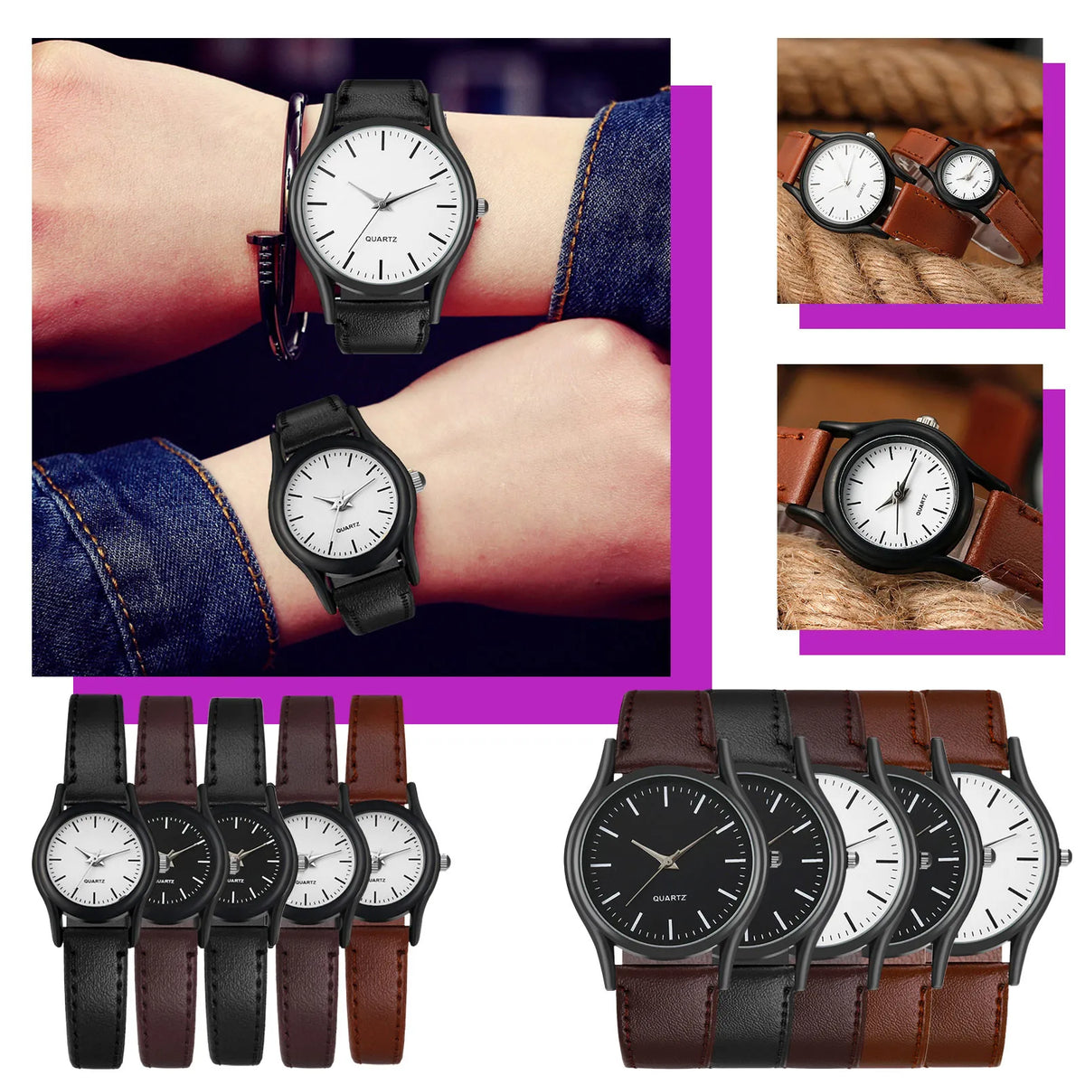 Couples Minimalist Leather Strap Quartz Watch | 17 Colors Quartz Wristwatch Qme