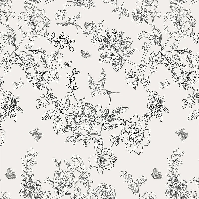 Black & White Floral Peel and Stick Wallpaper | DIY Contact Paper Peel & Stick Wallpaper Qme