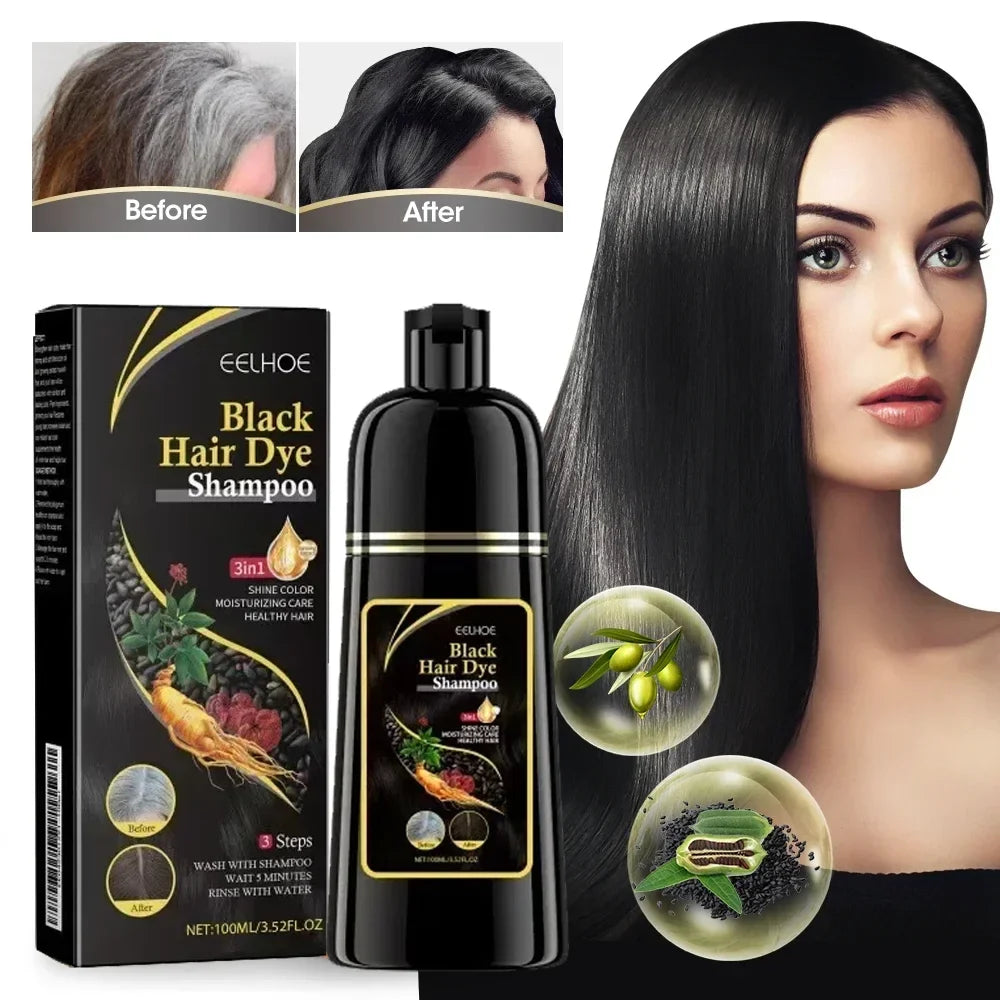 Instant Hair Dye Shampoo – Herbal Ginseng Black & Brown Color Hair Dye Shampoo Qme