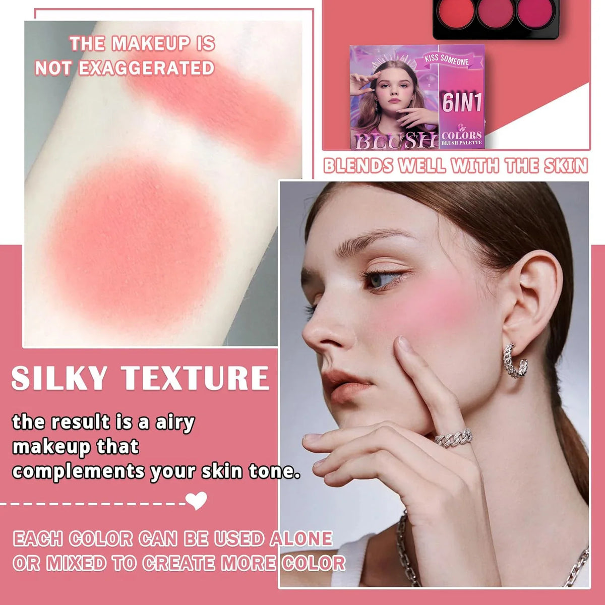 Qme 6-Color Matte Blush & Contour Palette – Buildable Makeup Blush Contour Palette Qme