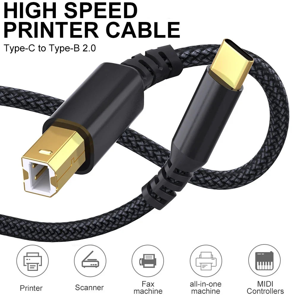 USB-C to USB-B Printer Cable – High-Speed Data Transfer Cord USB Printer Cable Qme