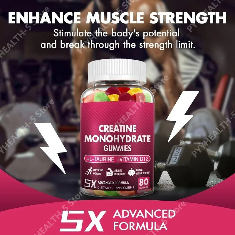 Creatine Monohydrate Gummies 5g – 80 Count Men & Women Creatine Supplement Qst