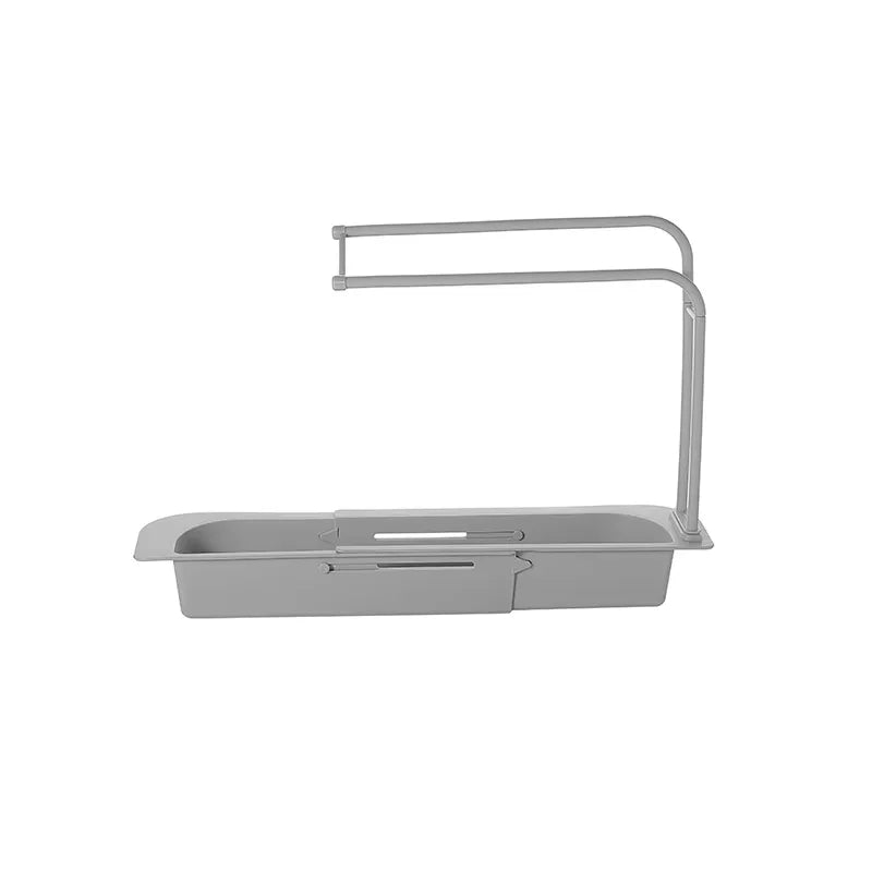 Telescopic Sink Shelf Organizer – Sponge, Soap & Towel Rack Sink Shelf Organizer Qst Grey 1pc
