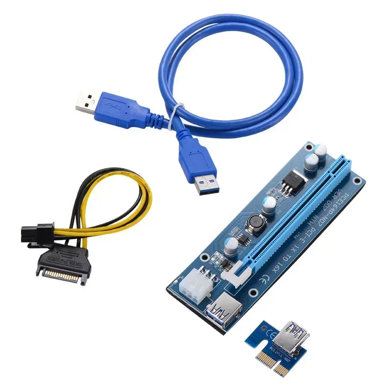 PCI-E 1X to 16X Riser Card SATA 6-Pin USB 3.0 Cable | GPU Rig PCIe Riser Card Qme