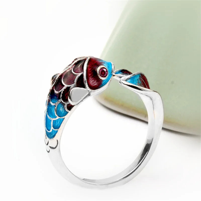 Vintage Koi Fish Open Ring – Adjustable Lucky Ring for Women Fashion Ring Qme