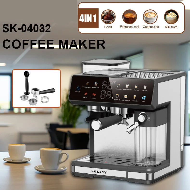 1800W Semi-Auto Espresso Machine with Burr Grinder & Steam Espresso Machine Qst