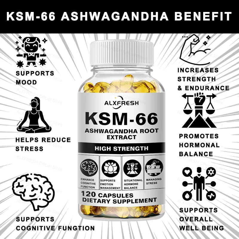 KSM-66 Ashwagandha Capsules – Energy, Focus & Sleep Support Herbal Supplement Qst