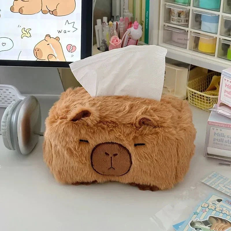 Capybara Plush Tissue Box Cover – Cute Cartoon Home Decor Gift Plush Tissue Box Cover Qme