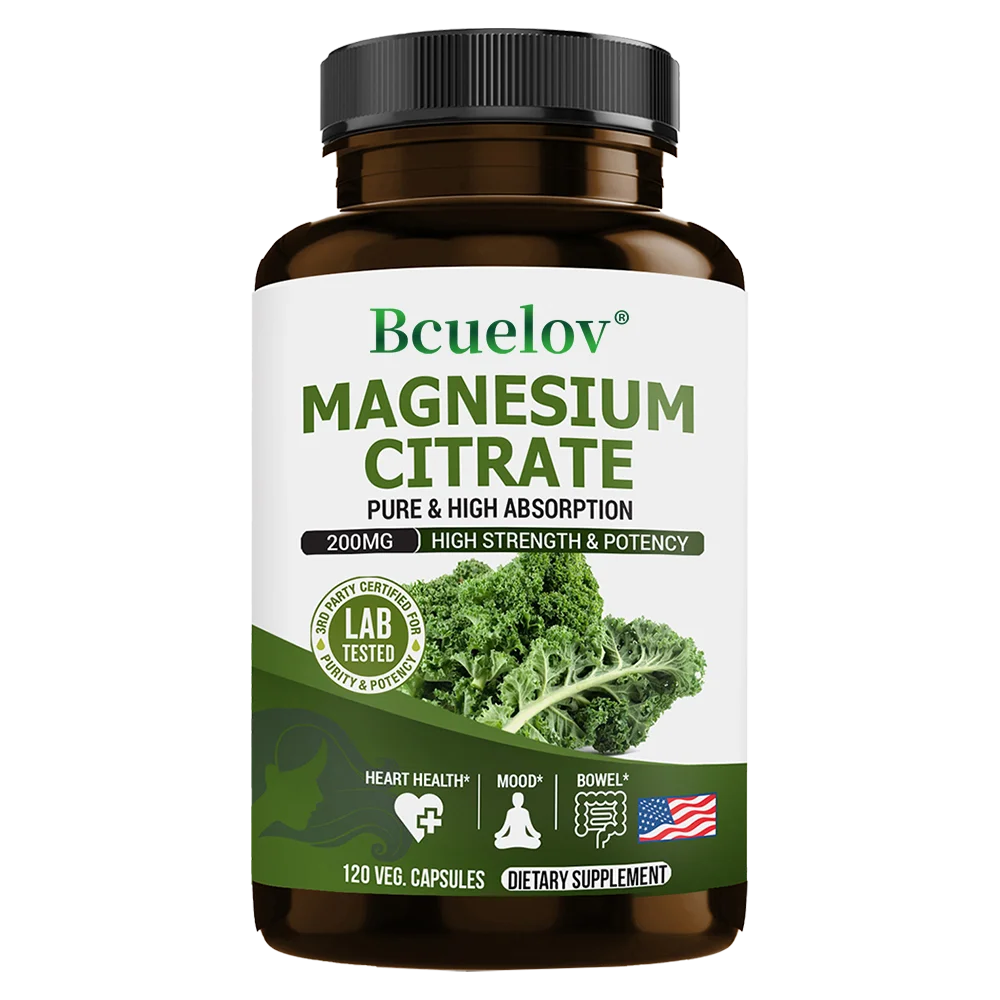 Bcuelov Magnesium Citrate 120 Caps – Non-GMO, Easy Absorption Mineral Supplement Qst 3 bottle 120 count