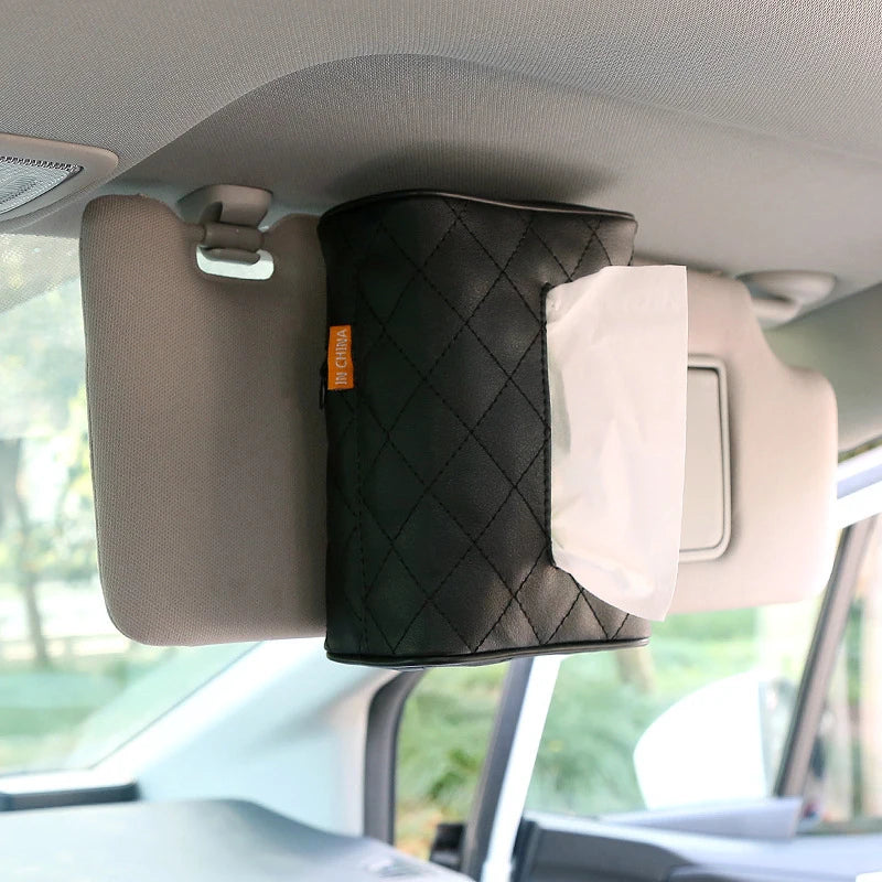 Checkered Leather Car Seat Back Tissue Box Holder | Qme Car Tissue Box Holder Qme