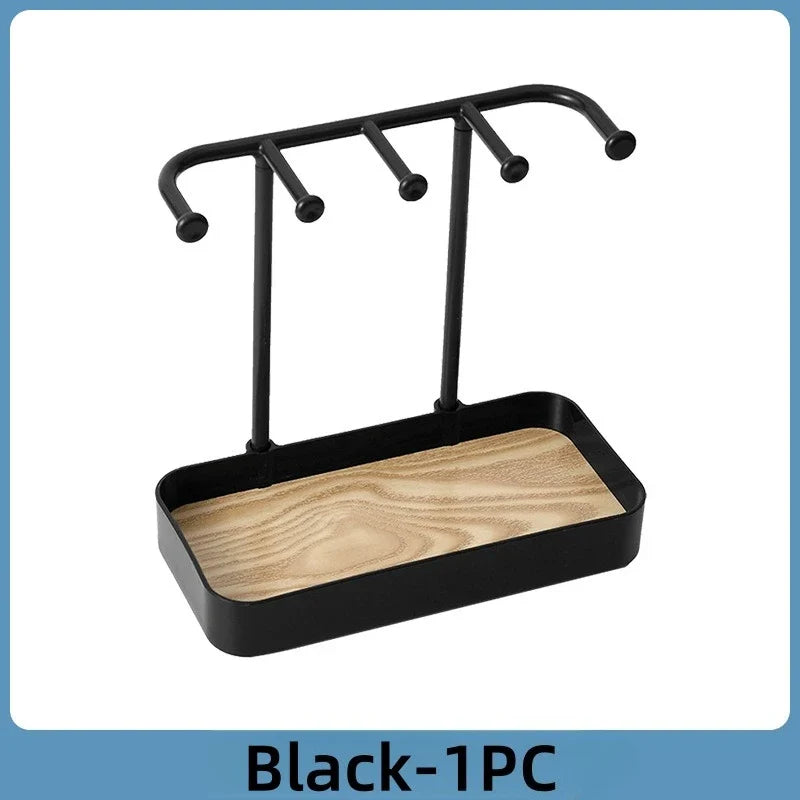 Multi-Tiered Jewelry Organizer Stand with Tray & Hooks Jewelry Organizer Stand Qme